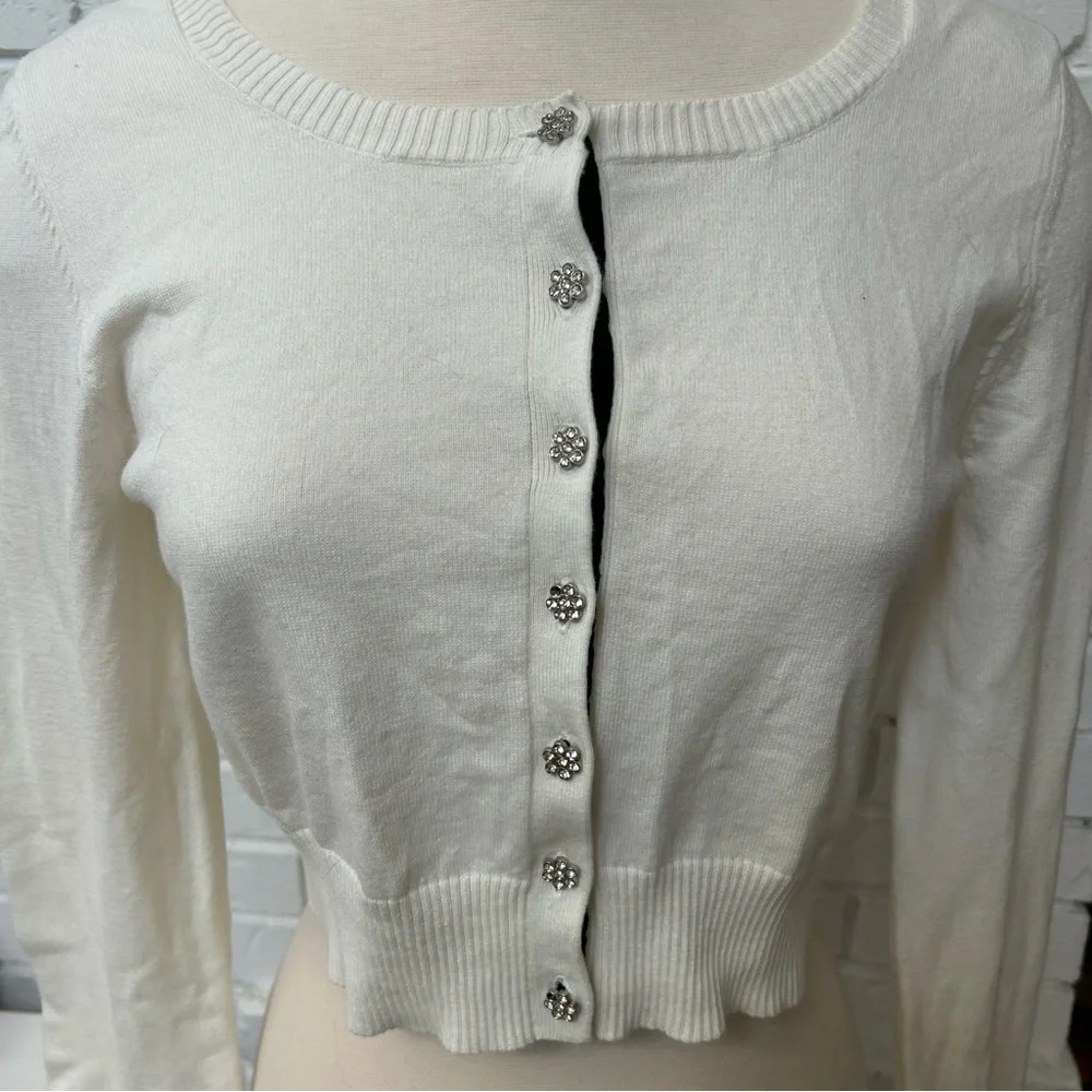 Vintage Guess Rhinestone Button Cotton Cardigan Sweater L - Picture 2 of 11